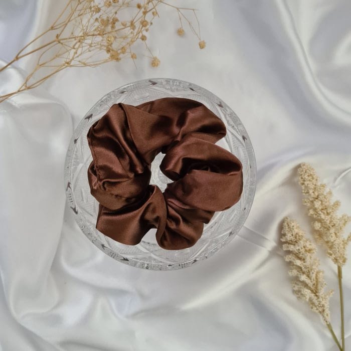 Chocolate Mocha Brown Silk Scrunchie