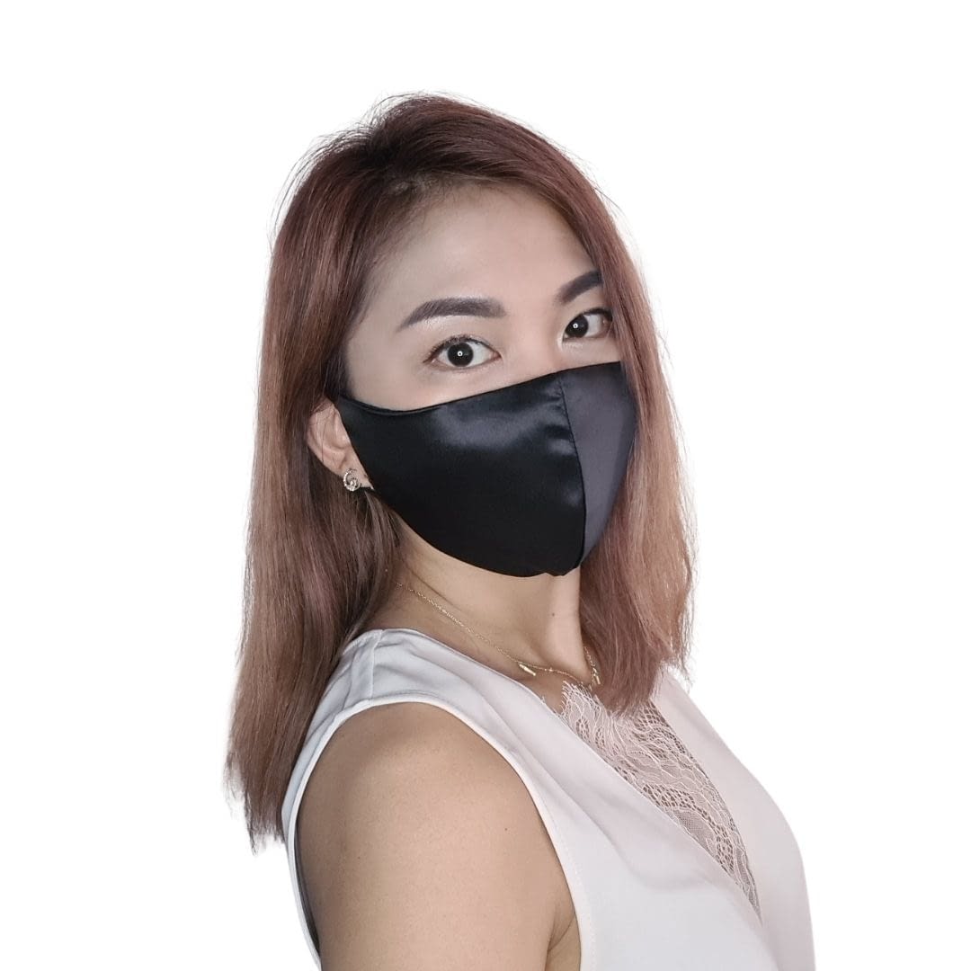 2 Layer Luxe Mulberry Silk Face Mask Black June Silk
