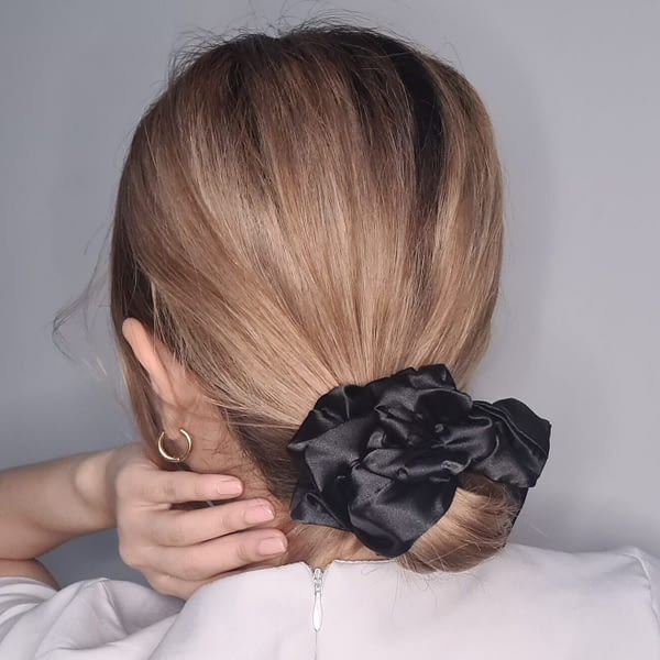 Large Black Silk Scrunchies Bun Hairstyle